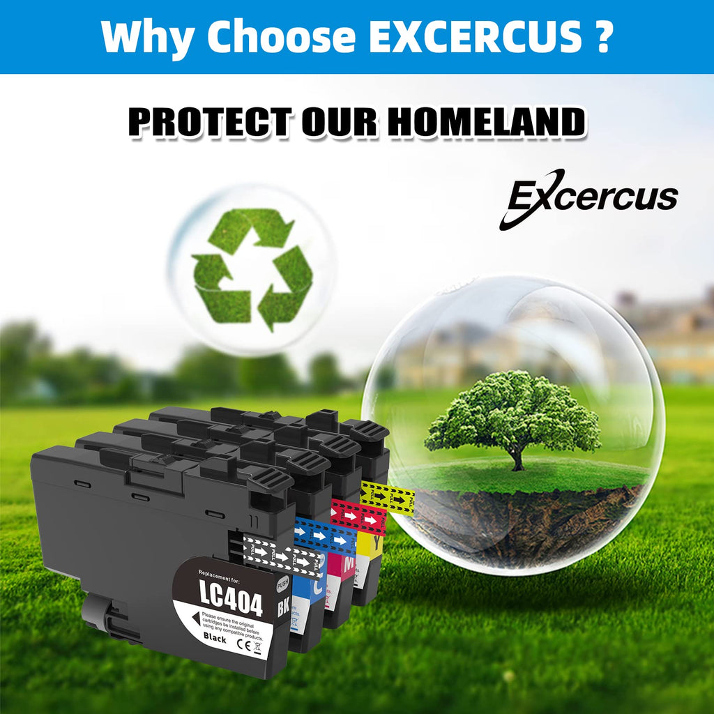 EXCERCUS LC404BK LC404C LC404M LC404Y 4-Color Ink Cartridges Replacement for Brother LC404 404 Inkjet Cartridge Work for Brother MFC-J1205W MFC-J1215W Printers (Black/Yellow/Cyan/Magenta, 4-Pack)