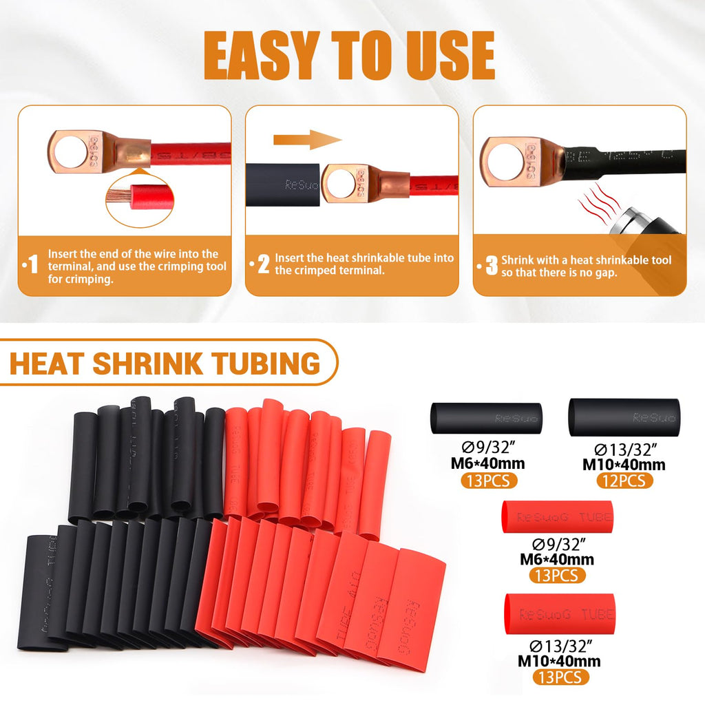 mankk 110pcs Copper Wire Lugs AWG 2 4 6 8 10 12 14 16 Gauge Battery Terminal Connector Battery Cable End Connector Copper Ring Terminal Kit with Heat Shrink M-N-067-110PCS-tbz