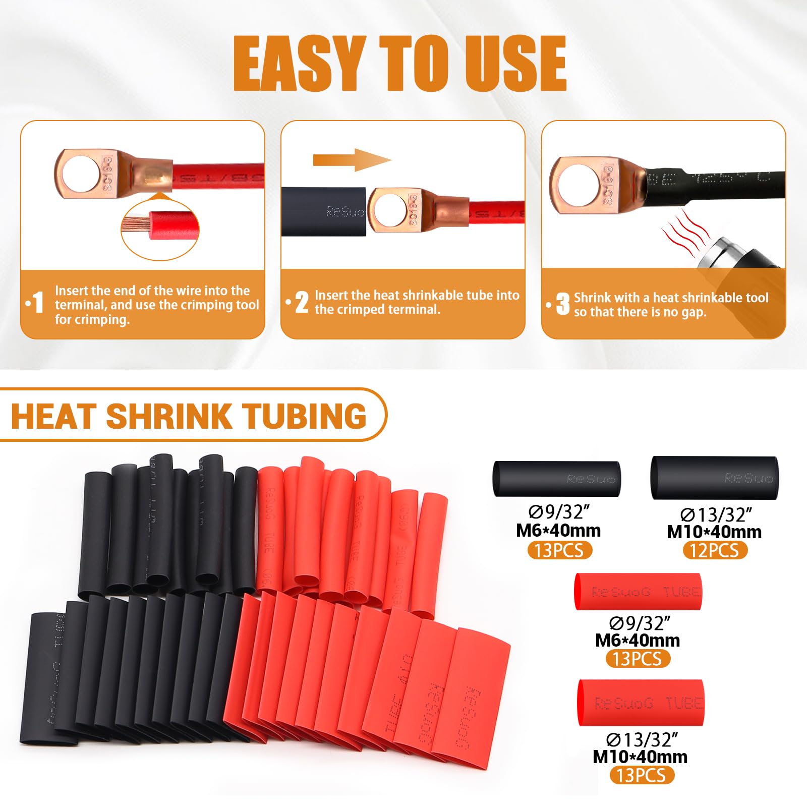 mankk 110pcs Copper Wire Lugs AWG 2 4 6 8 10 12 14 16 Gauge Battery Terminal Connector Battery Cable End Connector Copper Ring Terminal Kit with Heat Shrink M-N-067-110PCS-tbz