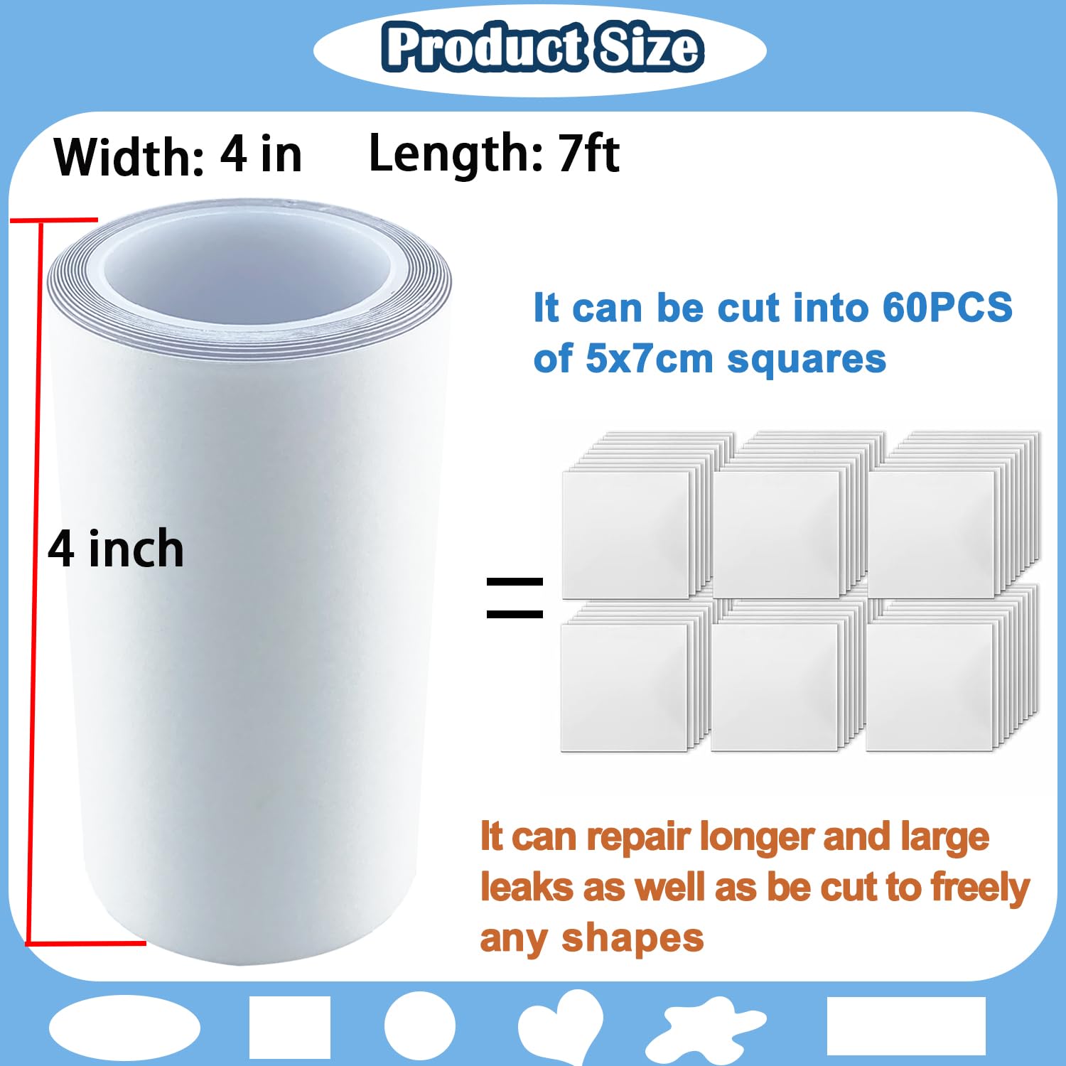 KAIHENG 4IN x 7FT Inflatable Patch Repair Kit, Waterproof TPU Air Mattress Patch Kit, Pool Repair Patch, Repair Tape for Pool Swimming Ring Pool Floats Bounce House Air Bed Tent Inflatable Toys