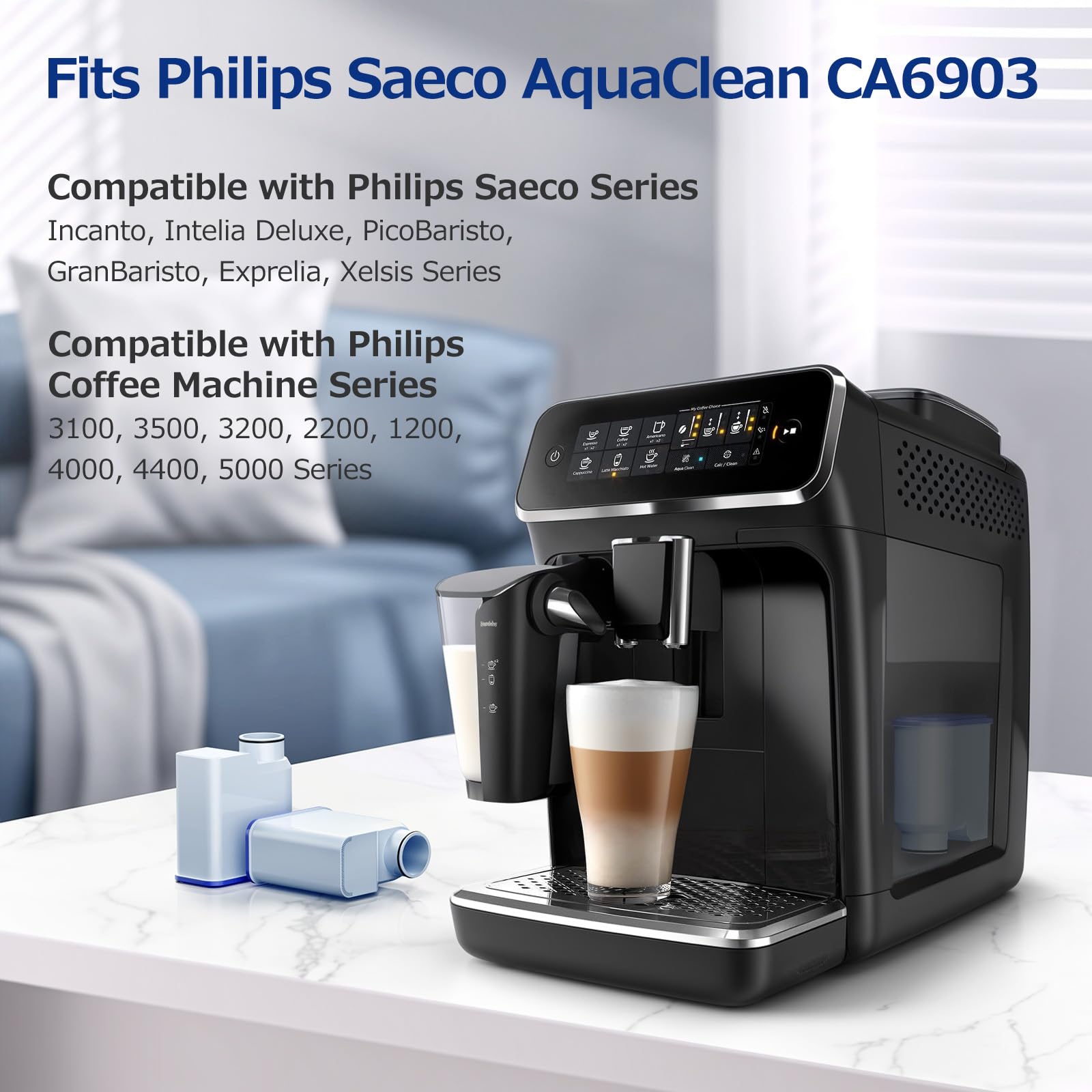 Water Filter for Philips Coffee Machines, 4-Pack Water Filters for AquaClean High-Efficiency Coffee Machine Water Filter, Improves Coffee Taste & Protects Machine