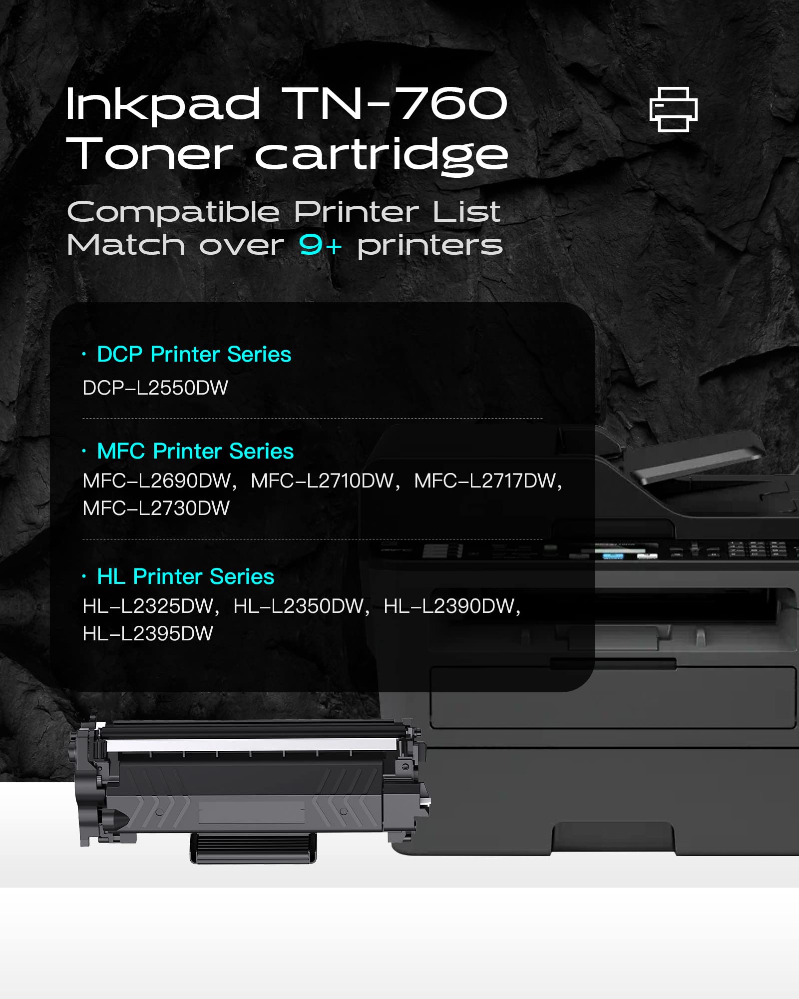 [with Chip] TN760 2PK Toner Cartridge Replacement for Brother High Yield TN-760 TN730 Toners| Compatible with DCP-L2550DW HL-L2350DW HL-L2370DW HL-L2390DW HL-L2395DW MFC-L2750DW