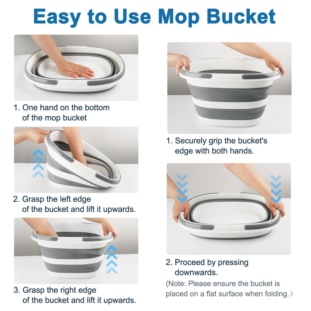 Collapsible Bucket 16L, Folding Mop Bucket for Cleaning Supplies, Portable Sink Wash Basin for Car Washing Laundry Fishing Camping Beach, Plastic Tub Ice Buckets with Handle for RV New Home Essentials