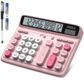 Desktop Calculator with Extra Large 5-Inch LCD Display, 12-Digit Two Way Power Solar & Battery Office Calculator with Big Buttons for Business, Accounting & Home Use(Pink)