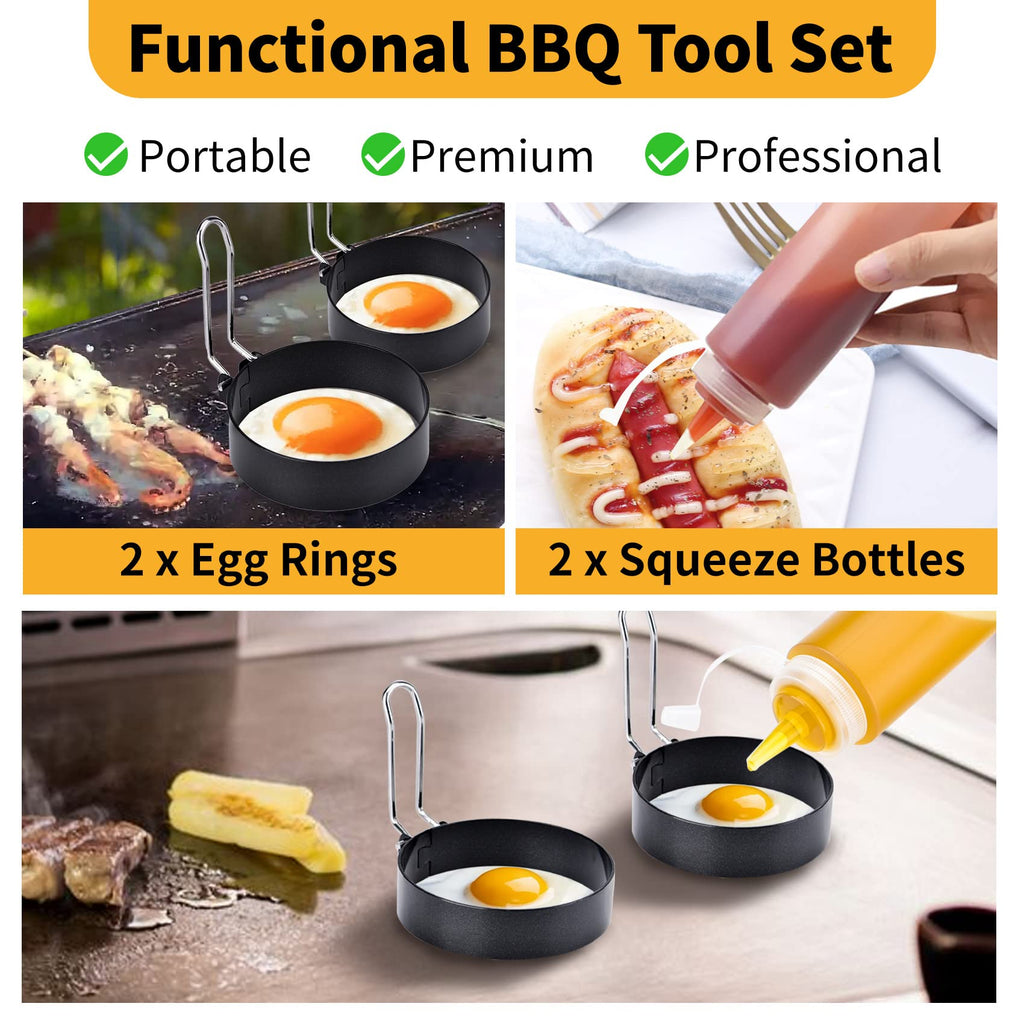 Onlyflame 10PCS Professional BBQ Griddle Tool Kit for Flat Top Grill - Stainless Steel & Plastic Accessories with Carry Bag
