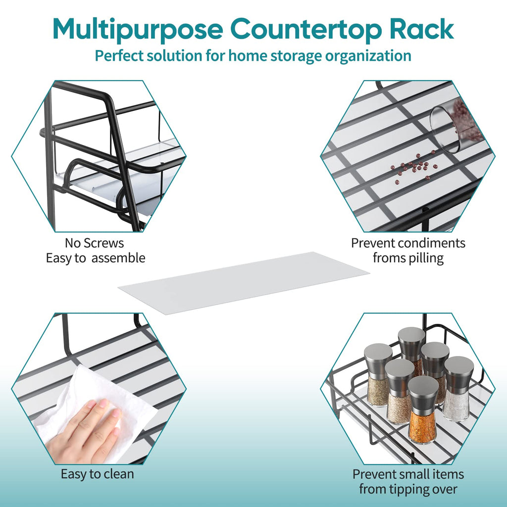 Spice Rack Organizer for Countertop Kitchen,2 Tier Bathroom Organizer Shelves Storage for Counter(Black)