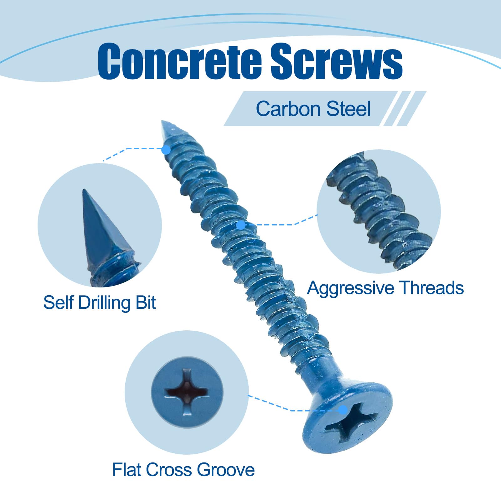 ANCHOREASE 3/16″×1-3/4″ (200Pcs) Flat Head Concrete Screw Anchor, Blue Screw, for Anchoring to Masonry, Block or Brick