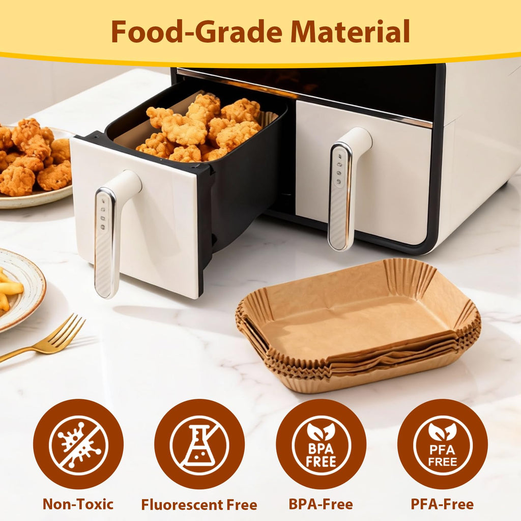 Ceecysaa 200PCS Air Fryer Liners Oil-Water Resistant,8.6x5.5'' Rectangular,Food-Grade Non-Stick, Air Fryer Parchment Paper Liners for Baking,Frying,Grilling