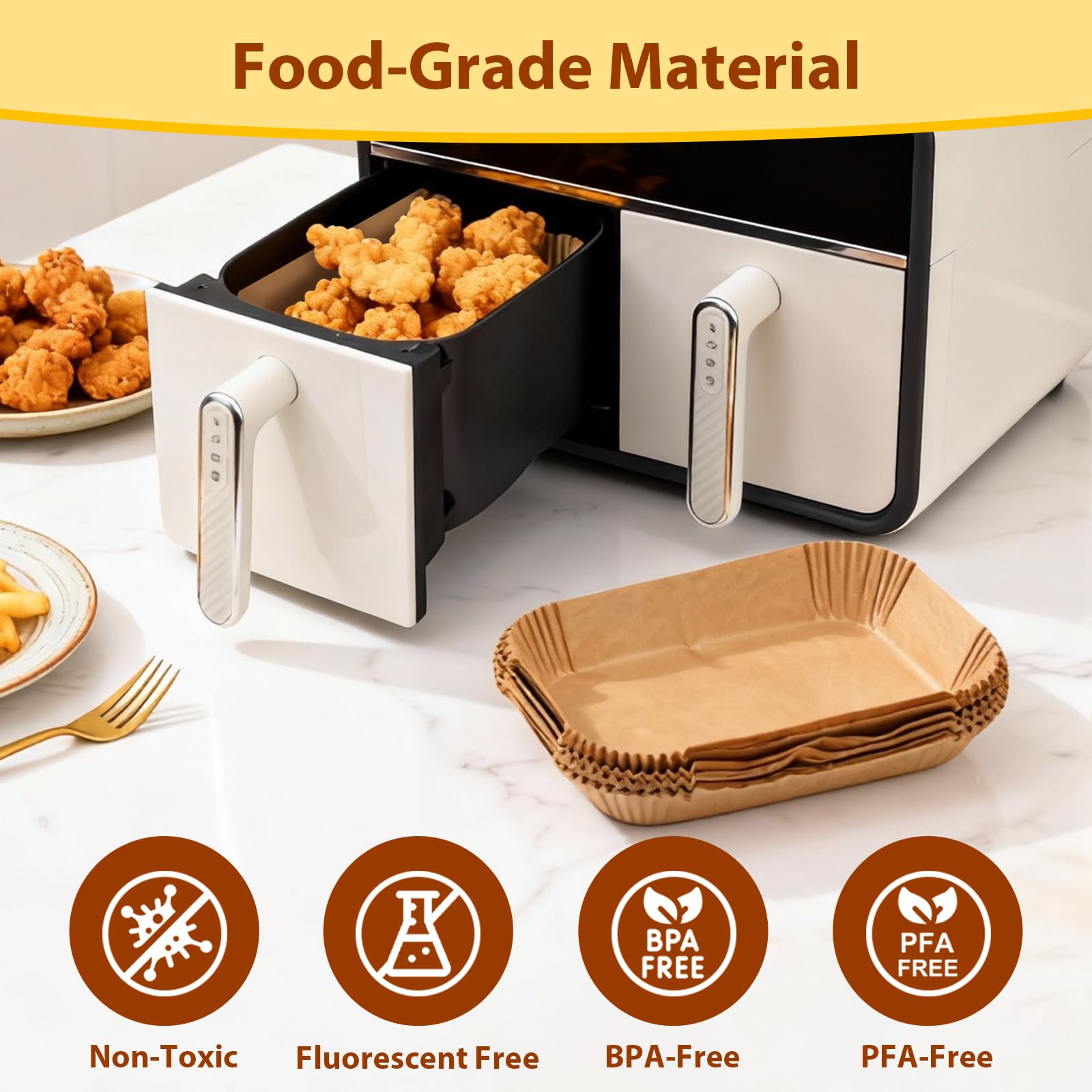 Ceecysaa 200PCS Air Fryer Liners Oil-Water Resistant,8.6x5.5'' Rectangular,Food-Grade Non-Stick, Air Fryer Parchment Paper Liners for Baking,Frying,Grilling