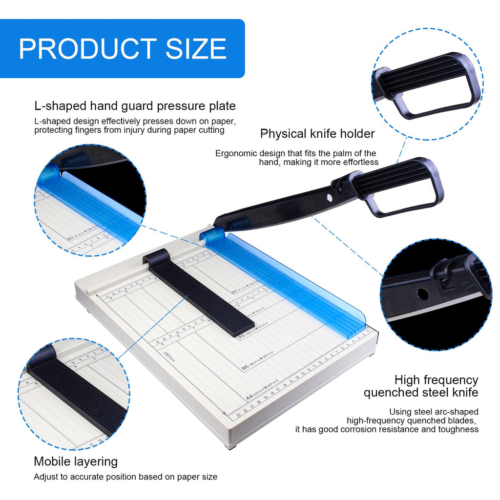 Paper Cutter, Paper Cutting Machine, 12 "A4 Cutting Length, 10 Sheet Capacity, with Safety Protection Device and Blade Lock, Suitable for Office, School or Commercial usePaper Cutter