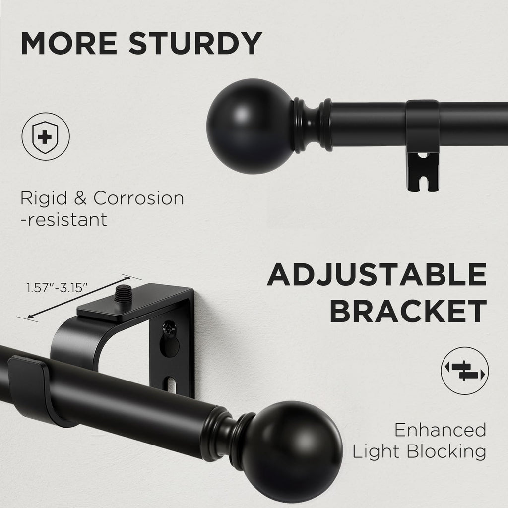 Joydeco Curtain Rod 32 to 88 Inch, 1 Inch Heavy Duty Adjustable Black Drapery Rod with Brackets, Easy Install for Living Room, Bedroom & Kitchen