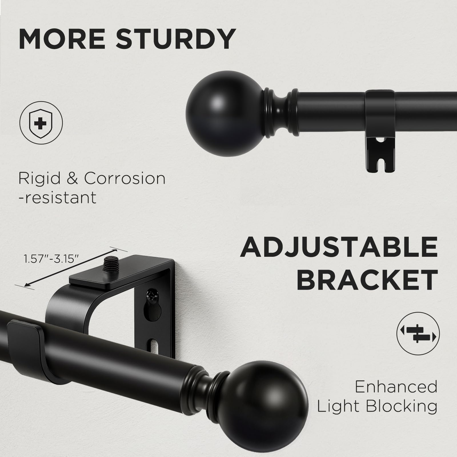 Joydeco Curtain Rod 32 to 88 Inch, 1 Inch Heavy Duty Adjustable Black Drapery Rod with Brackets, Easy Install for Living Room, Bedroom & Kitchen
