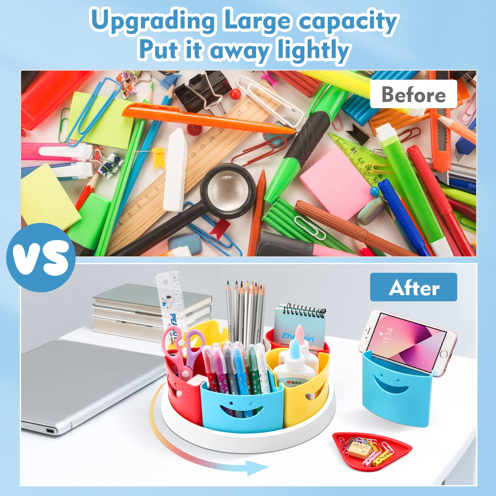 MeCids Rotating Desk Organizer Pencil Holder Art Supply Organizer Storage Caddy for Kids, Lazy Susan Home Office School Classroom Craft Supplies Desktop Organization, 10 Inch