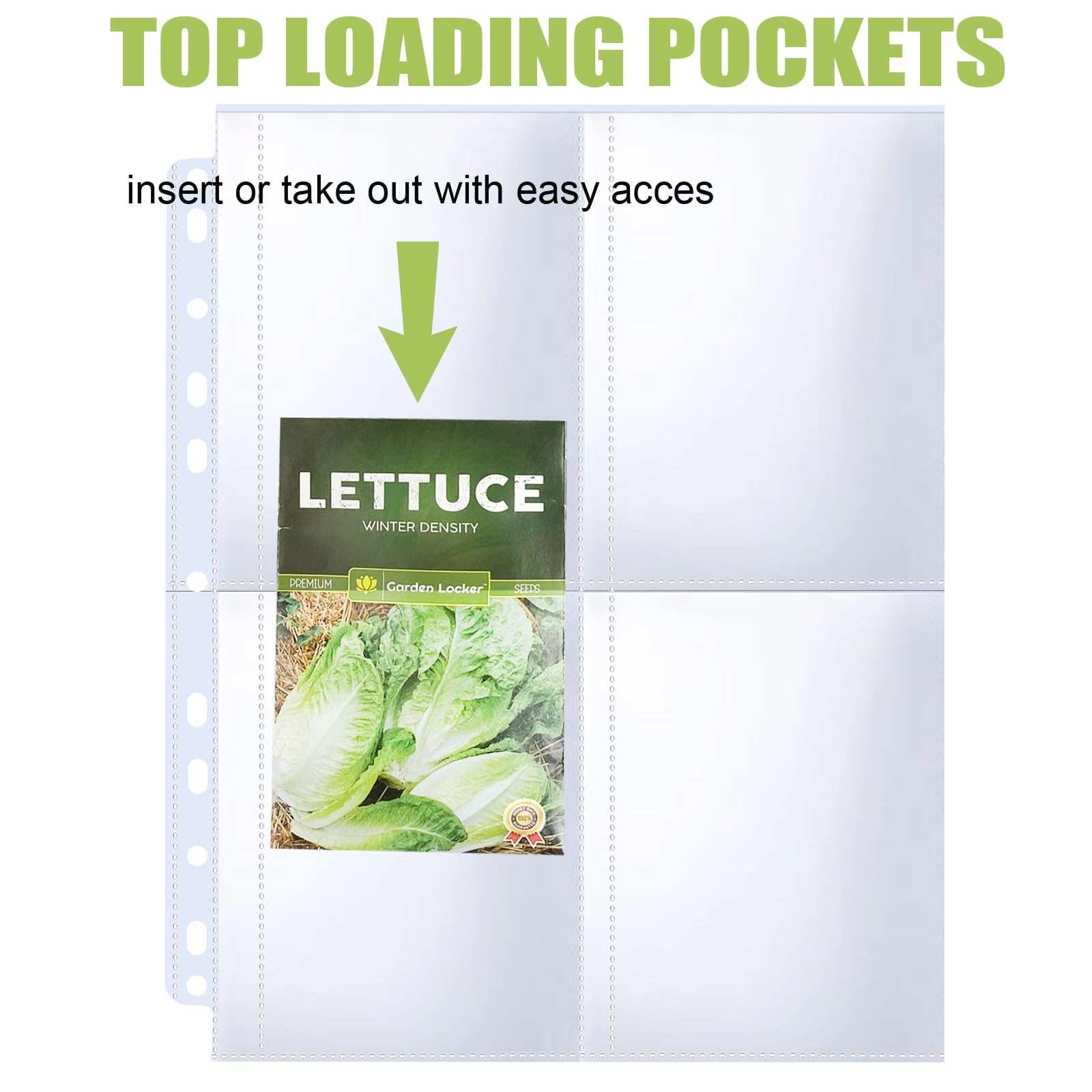 60 Pack 240 Pockets Seed Packet Sleeves, Garden Seed Storage Organizer Pages for 3 Ring Binder, Slot Size 3.5"x 5", Sleeves for Seed Protector Holder Container, Postcards Photos Cards