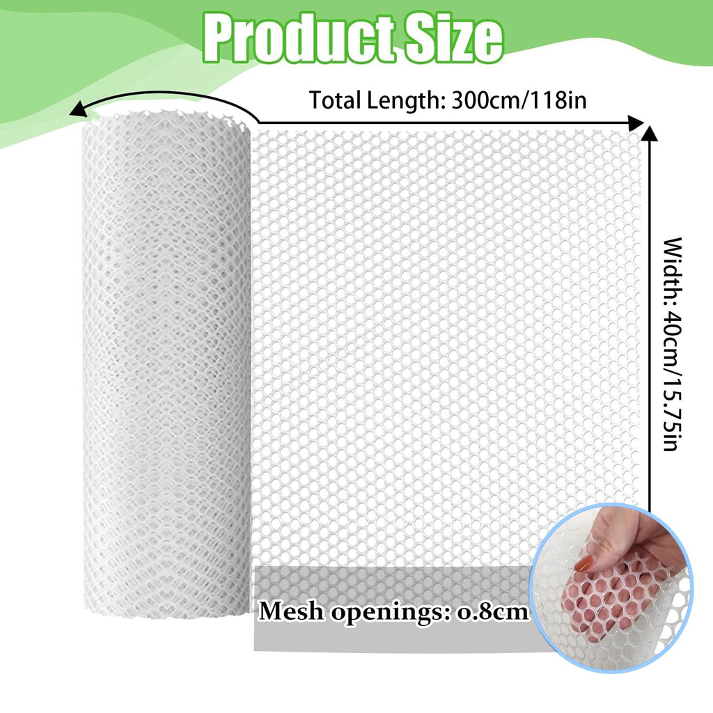 Shoyisenka 40 x 300cm Plastic Wire Mesh Fence Roll with 50 Pcs Fixed Straps, Durable Chicken Wire Mesh for Poultry, Dog, Rabbit, Heavy Duty Plastic Fencing Netting for Garden, Yard Protection (White)