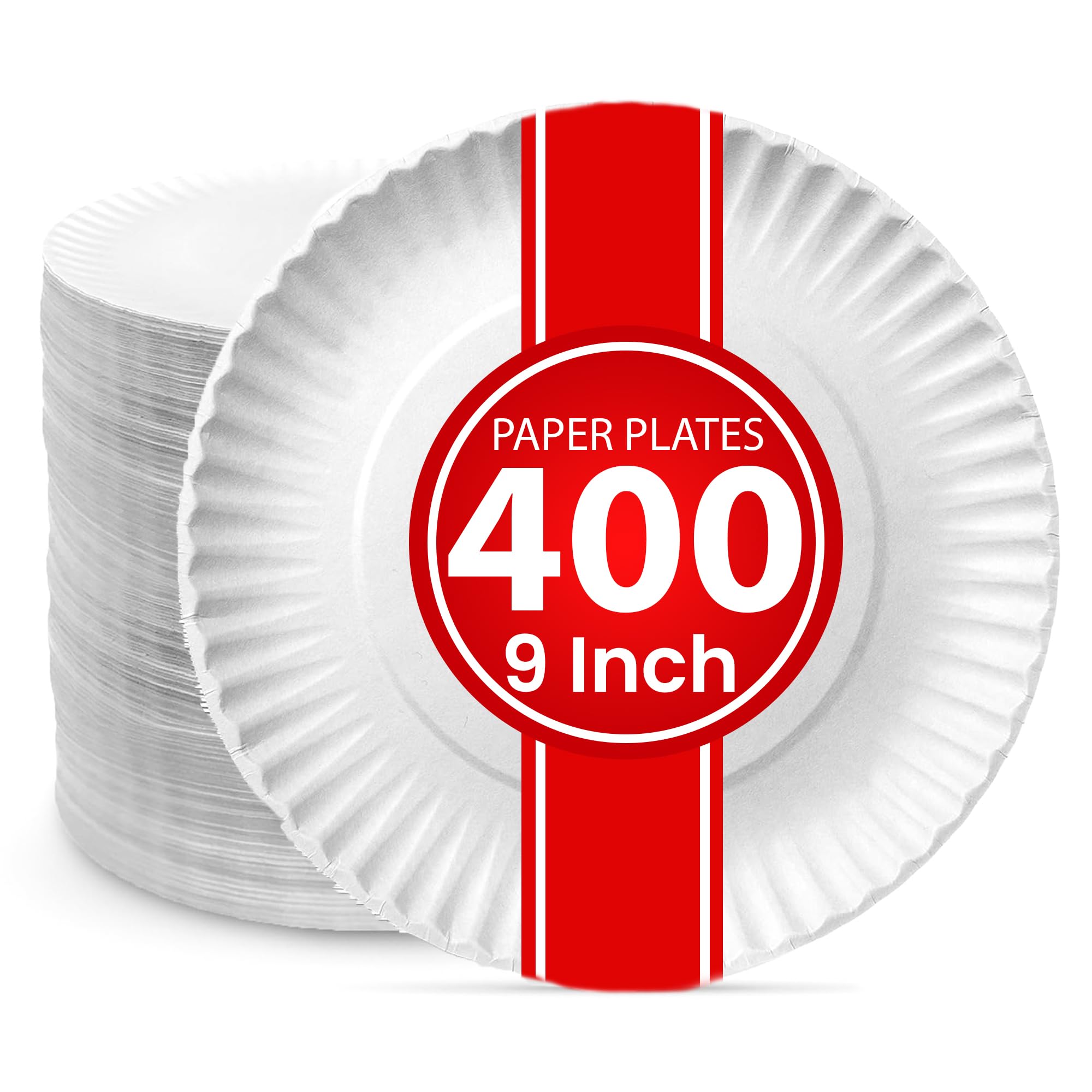 Bulk Paper Plates - [400-Pack] - (9-Inch Round) - Lightweight Uncoated 9 Inch Disposable Paper Plates - for Crafts, Events, Projects, Dry Foods & General Use