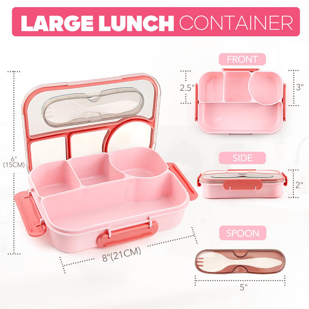 Bento Box Adult Lunch Box with 4-Compartment Leakproof Lunch Containers Microwave and Dishwasher Safe Bento Box with Spoon