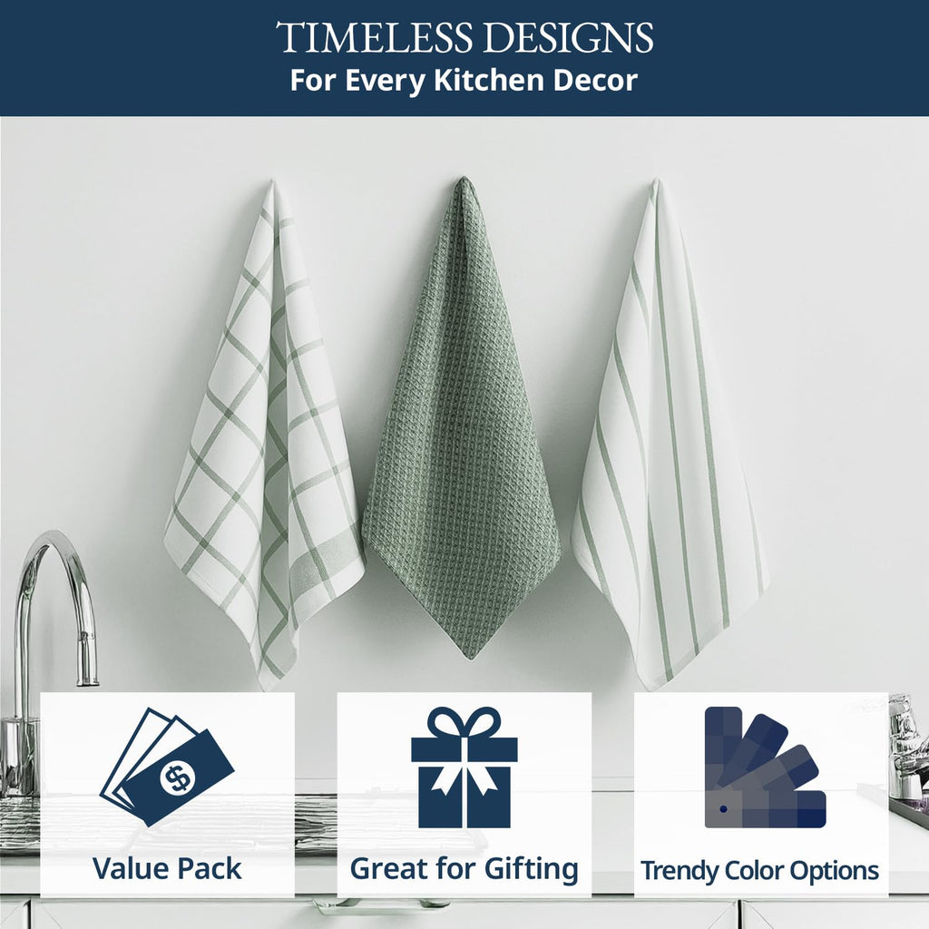 Kitchen Towels Set - Pack of 12 Cotton Dish Towels for Drying Dishes, 18”x 28”, Kitchen Hand Towels, Absorbent Tea Towel, Premium Towels for Kitchen, Quick Drying - Olive