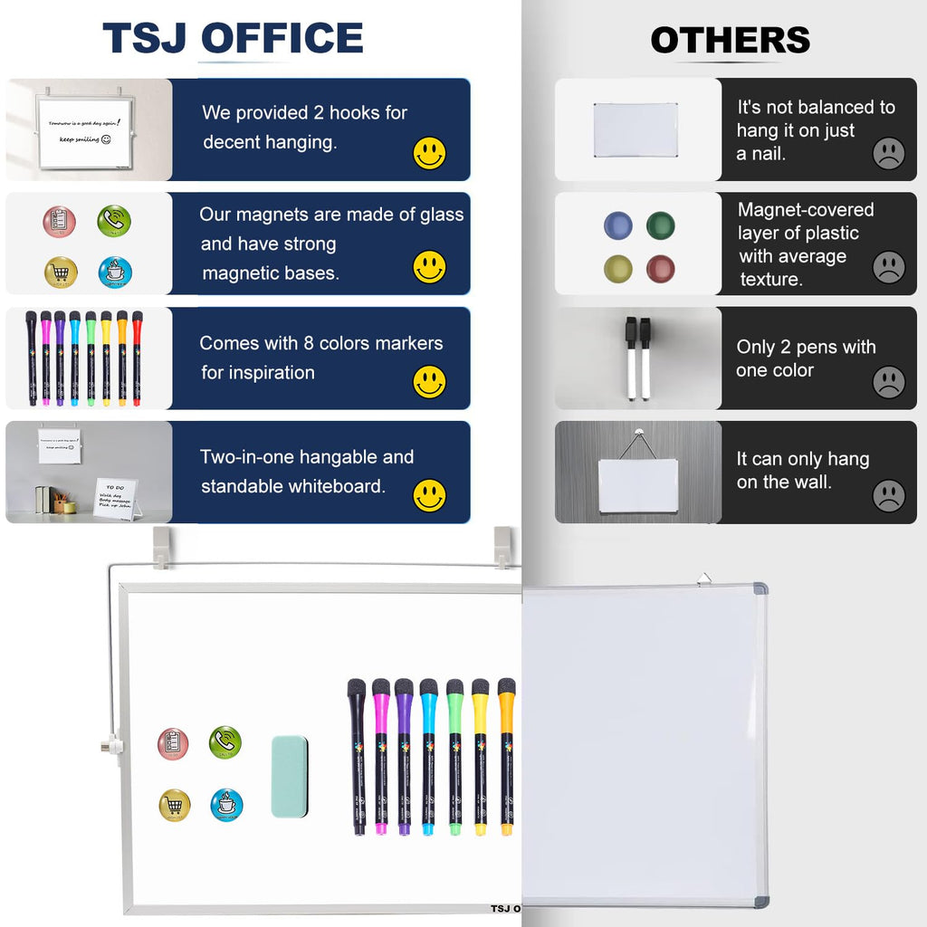 TSJ OFFICE Dry Erase White-Board - 12 X 16 Inches Portable Small Magnetic Whiteboard with Hooks for Wall, Mini Desktop Whiteboard 360 Degrees Revolving Double Sided Stand for Office, Home, School