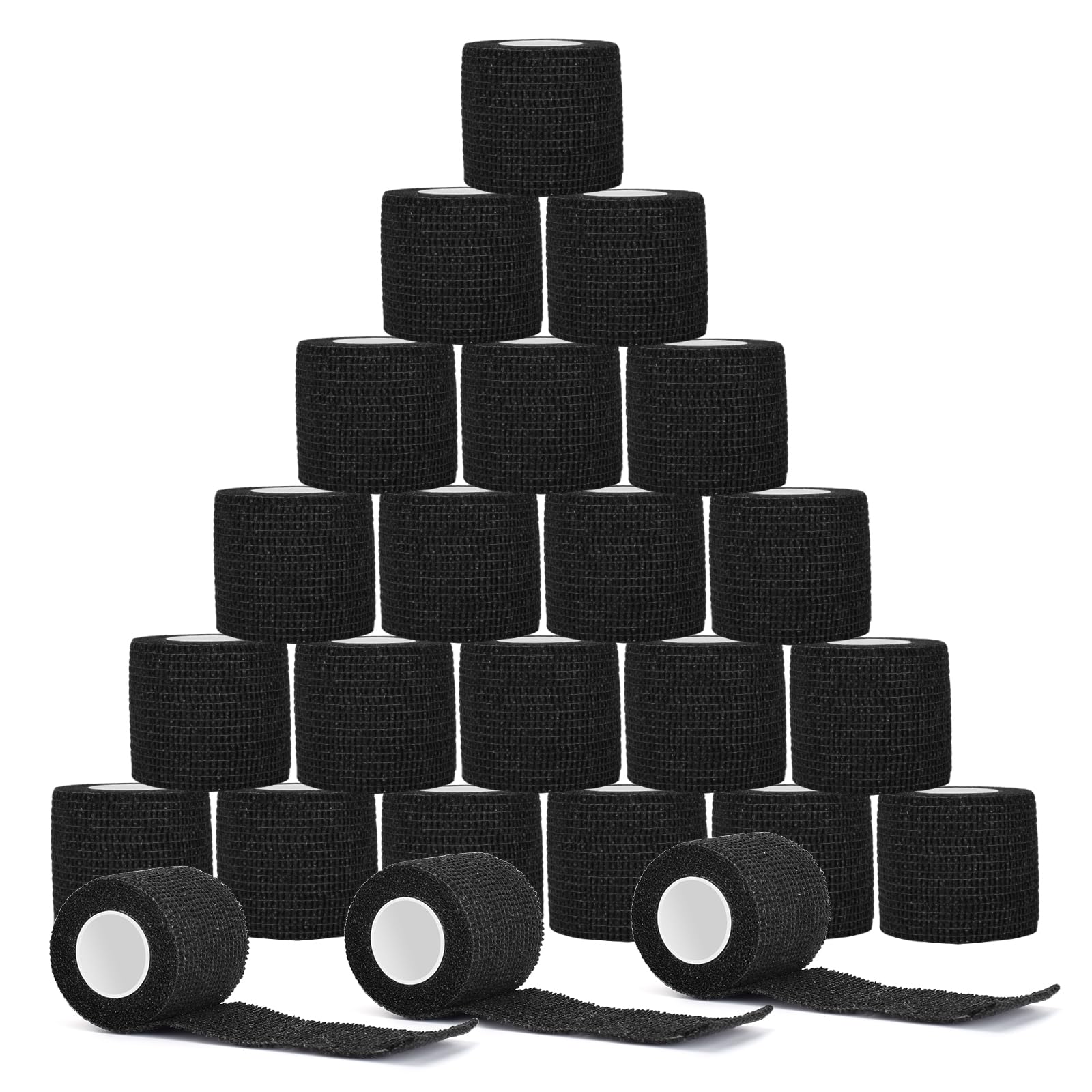 ATOMUS 24pcs Self Adhesive Bandage 5cm Cohesive Bandage Tape Wrap for Tattoo Grip Bandage Machine Pen Pet Sports (24pcs Black)