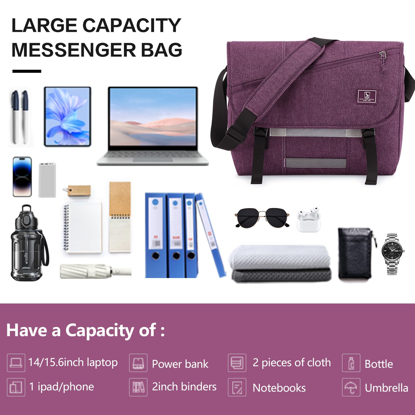 OIWAS Messenger Bag - 14 Inch Messenger Bags Men, Messenger Bag for Women, Lightweight Water Resistant Computer Bag, College Book Bag