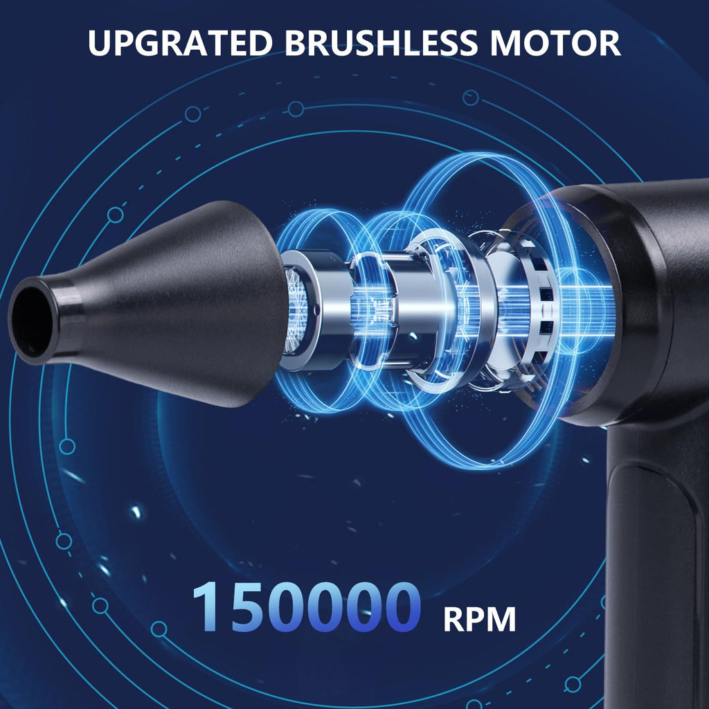 DOWYLIK Compressed Air Duster - 150000RPM Air Duster, Mini Air Blower with Brushless Motor, Rotationg Speed Electric Air Duster, Rechargeable Compressed Air for Keyboard, Electronics, Car, Computer