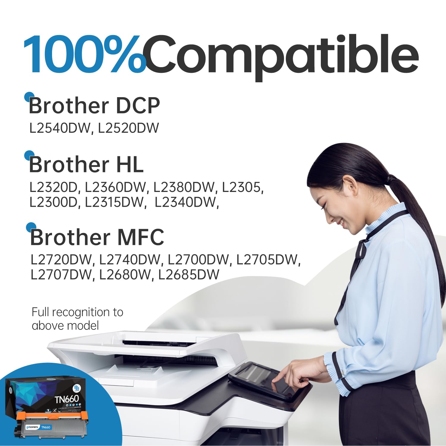 TN660 Toner Cartridge Gotoners 2PK for Brother DCP-L2540DW MFC-L2720DW HL-L2320D HL-L2360DW MFC-L2740DW MFC-L2700DW, Work with Borhter DCP 2540 2720 2320 2360 2740 2700 DW Printer Ink TN 660(2 Pack)