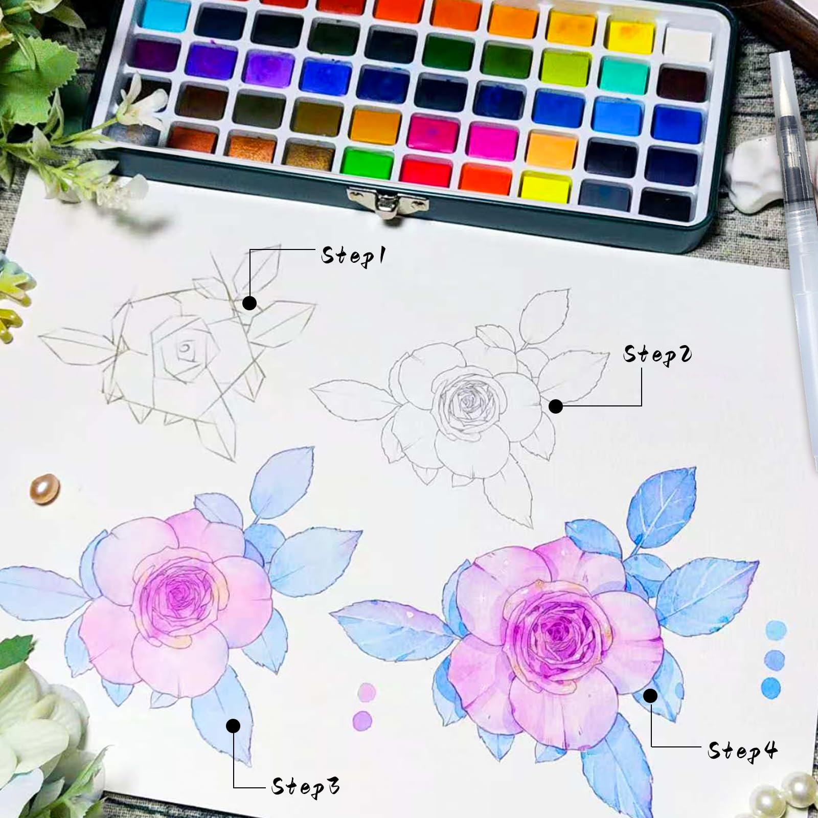Artecho Watercolor Paint Set 168 Colors in Portable Box, Travel Watercolor Set with Watercolor Papers and Brushes, Ideal for Adults, Beginners and Artists