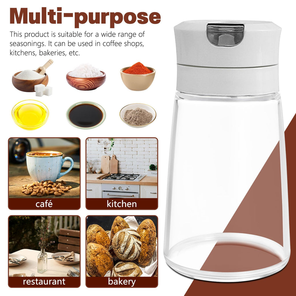 Sekonow 2Pcs Glass Sugar Dispenser with Auto Flip Pour Spout, Weighted Pourer Sugar Container, 8.5oz Sugar Bowl Shaker Jar Salt Dish Holder Coffee Bar Accessories