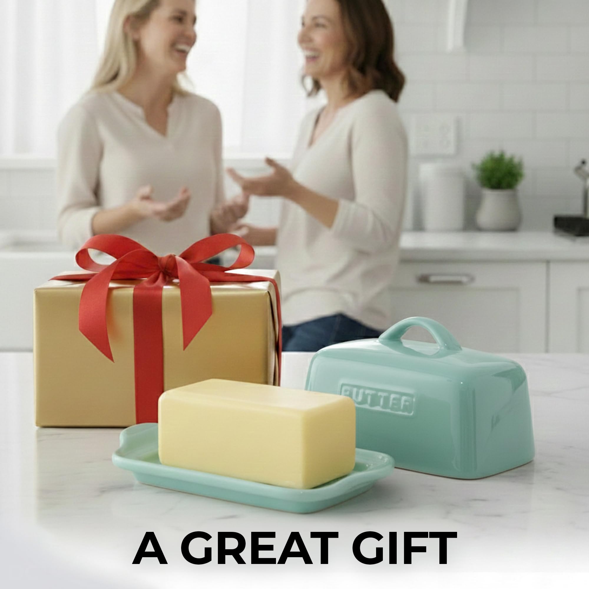 Zulay Kitchen Butter Dish with Lid – Large 1 lb Canadian Size, Porcelain Butter Tray & Butter Container for Countertop or Refrigerator - Mint