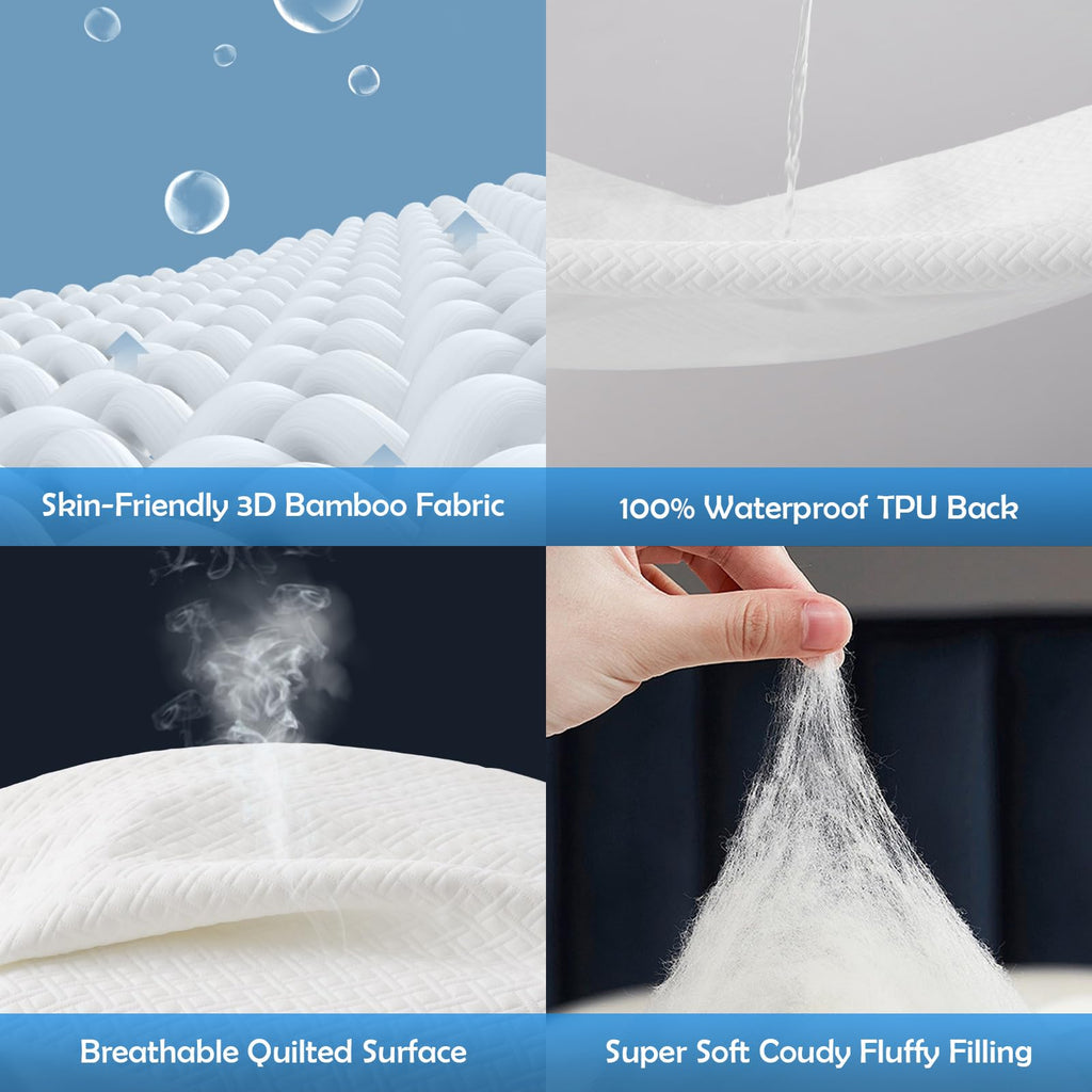 Cozymaker 100% Waterproof King Size Mattress Protector, Breathable Cooling Viscose Made from Bamboo Mattress Cover Fit 8-21'' Deep Pocket, Smooth Soft Noiseless Mattress Pad Machine Washable