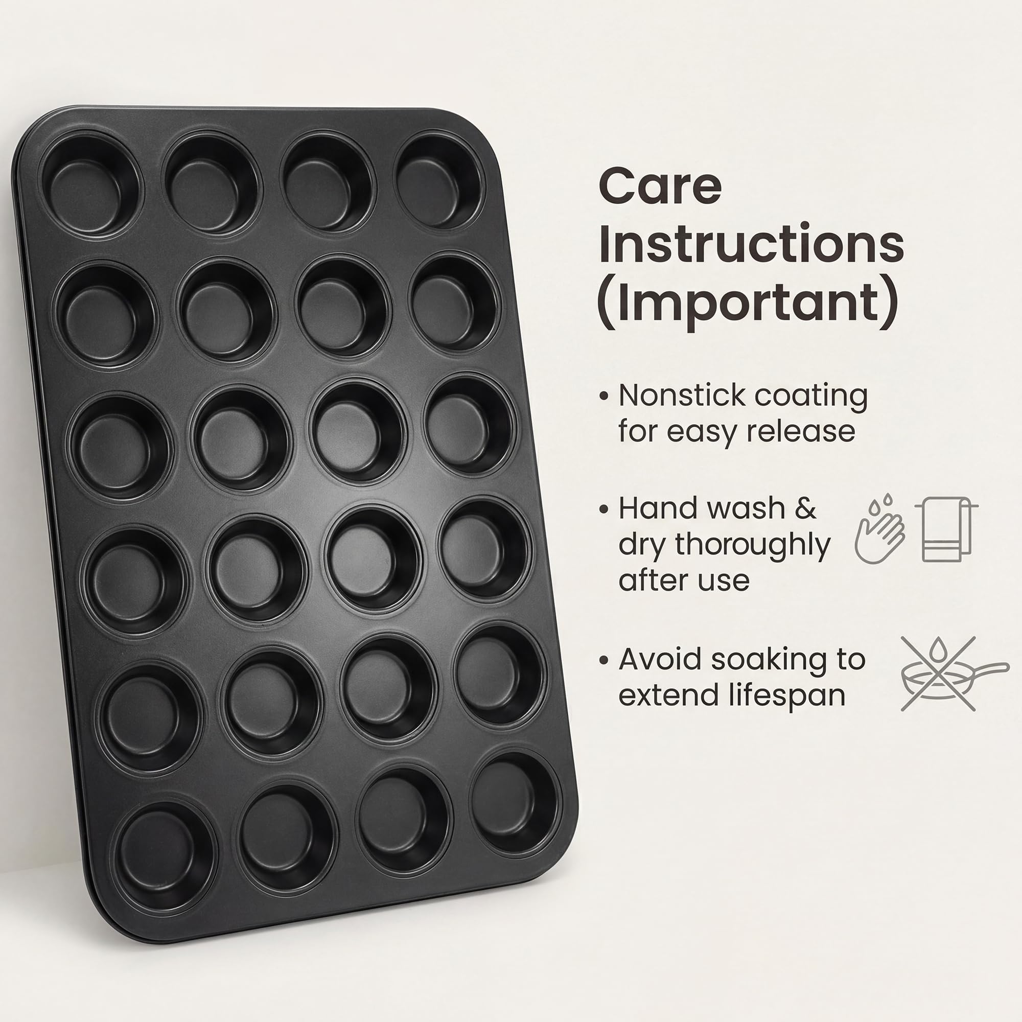 Kingrol 24-Cup Nonstick Mini Cupcake & Muffin Pans, Carbon Steel Baking Pans, Cake Moulds - 2 Pack