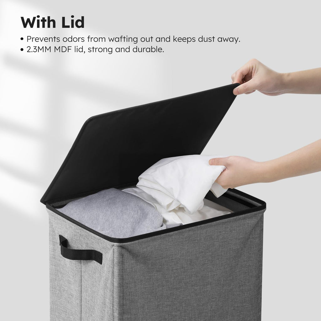 SOLEDI 100L Laundry Basket with Lid Large Laundry Hamper, Clothes Hamper with Laundry Bag Easy to Carry, Collapsible Storage Bins for Bedroom, Bathroom, Dorm, Apartment, College, Wardrobe, Grey