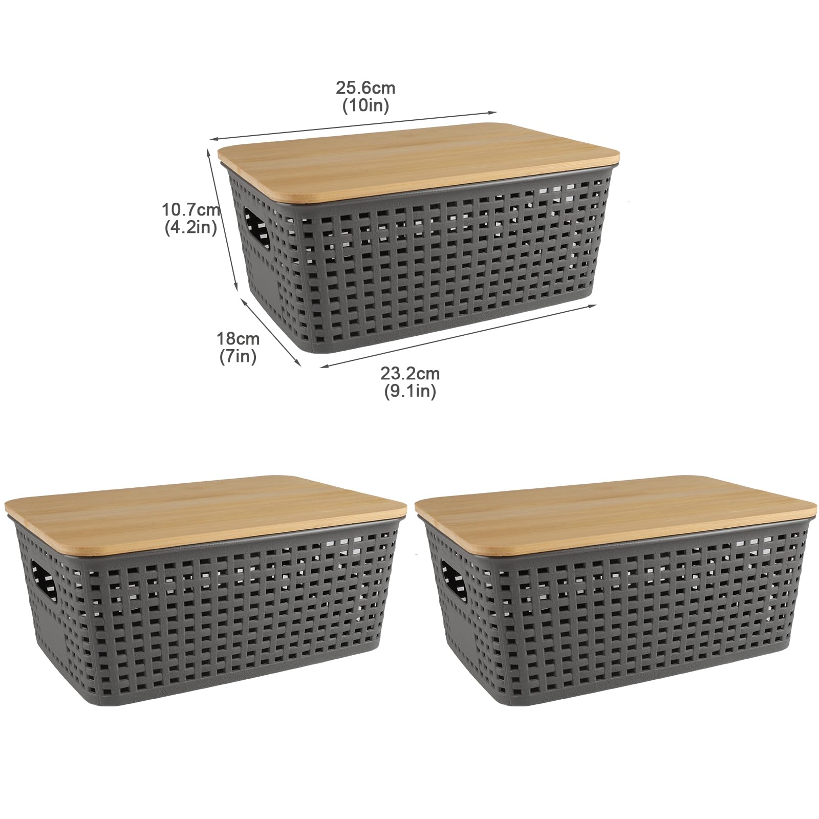 Dewsea Onion and Potato Storage Bins Set, Vegetable Storage Basket, 3 Pack Pantry Storage with Bamboo Lids & Handles for Produce, Fruit, Bread and Snacks