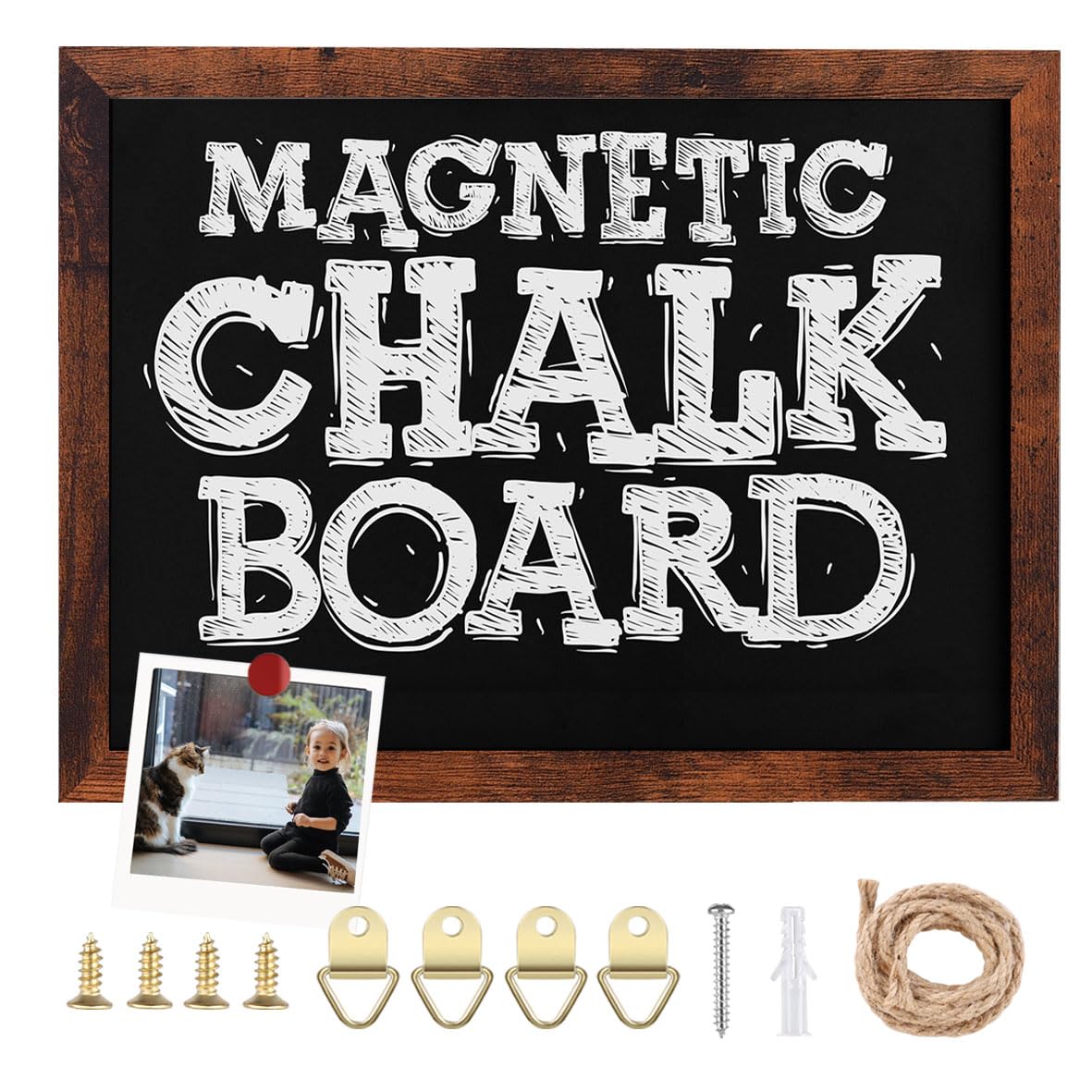 Umtiti Chalkboard, 30 * 40 cm, Walnut Brown Solid Wood Frame，Magnetic Surface Chalkboard for Kitchen Home, Office, Restaurantand and Wall Decor，BN-3040-CA
