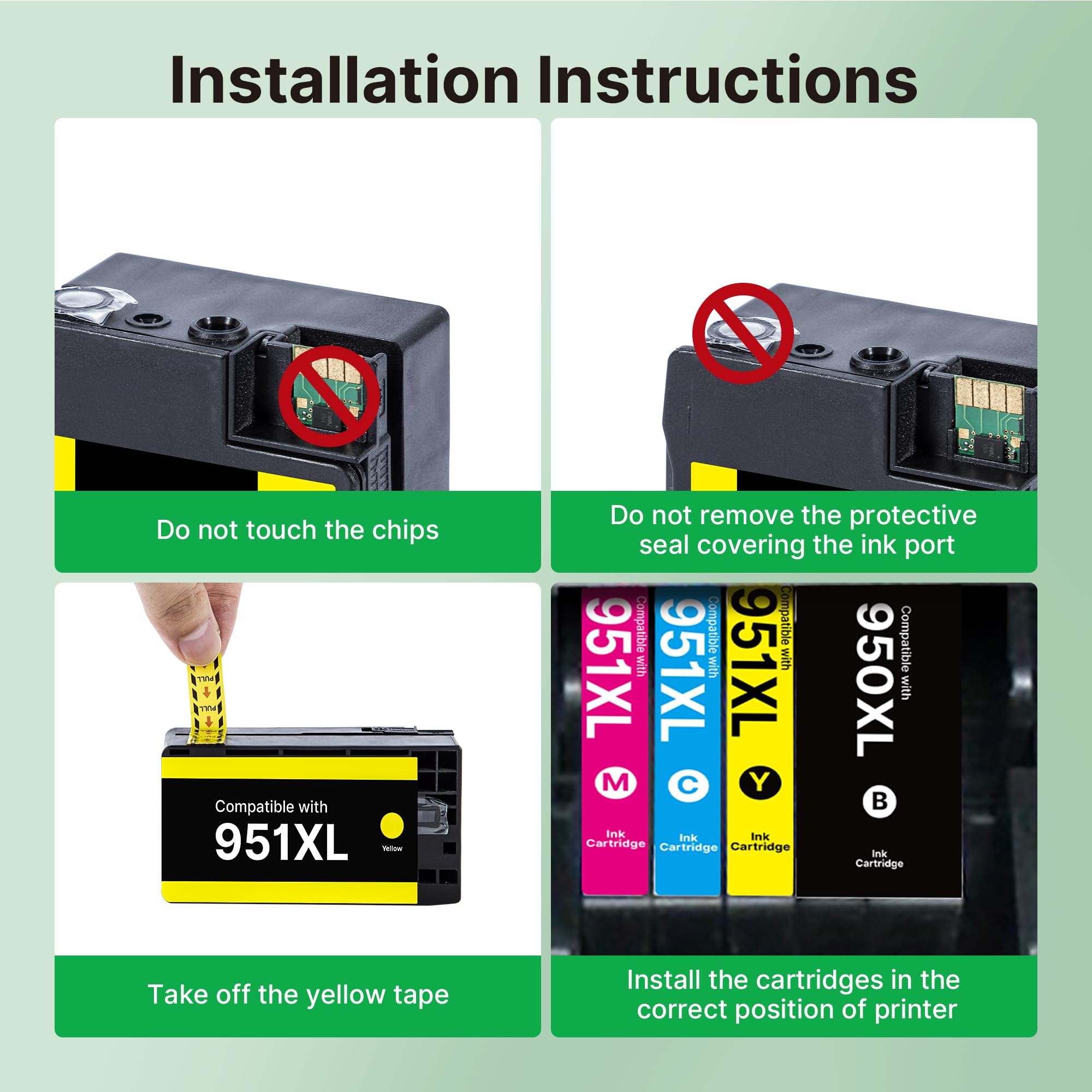 4 Pack 950 951 Ink Cartridges Combo Pack for HP Printer Ink 950XL 951 XL to use with OfficeJet Pro 8600, 8610, 8100, 8620, 8630, Printer (Black| Cyan| Magenta| Yellow)