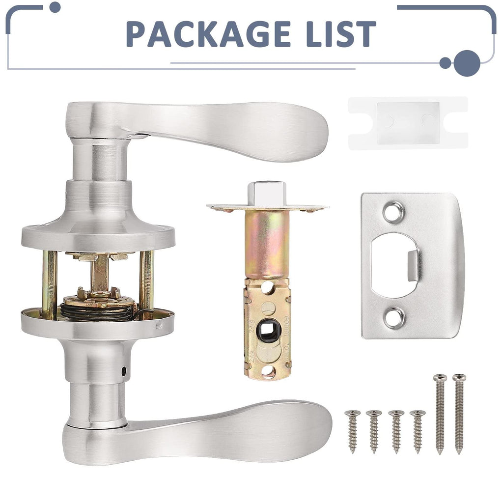 Probrico (1 Pack) Passage Door Lever [Non-Locking Lever Set], Non-Locking Door Handle Set for Hallway or Closets, Keyless Satin Nickel Finish Wave Door Lock, Reversible Right & Left Side Handed