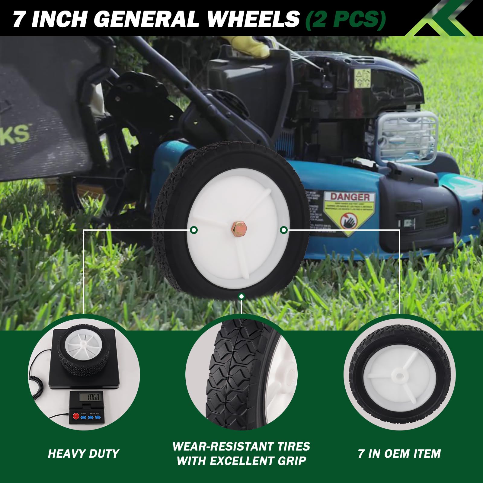 CheeMuii 7 Inch Lawn Mower Wheels 2 Pcs 7" Universal Wheels Replace for Oregon 72-106 Compatible with Craftsman/AYP/MTD Push Lawnmower, BBQ Grill, Hand Truck, etc