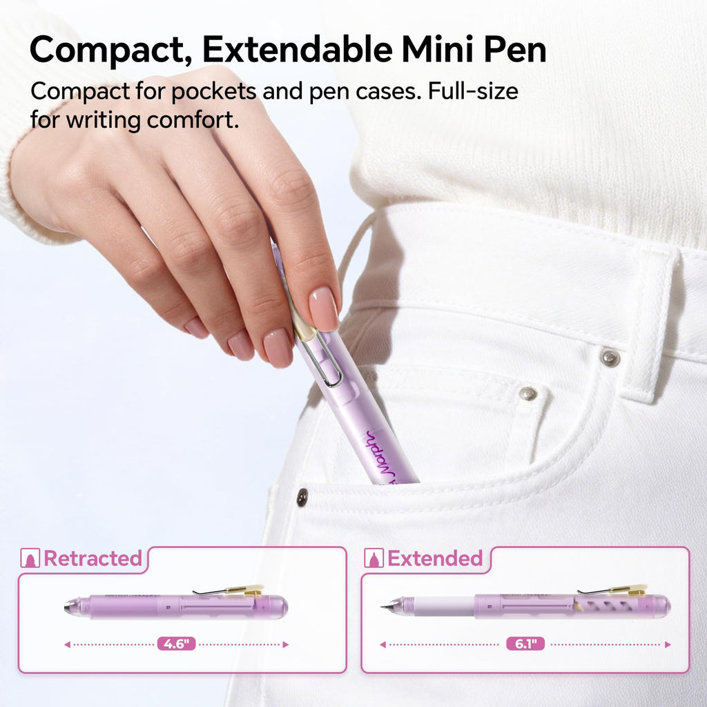 WRITECH Morph Extendable Gel Pen: 0.7mm Medium Point Black Ink Pocket-to-Full-Size Design Translucent Soft Grip Barrel Includes 2 Pens and 2 Refills Dual-Length Pocket Pen 4.6" to 6.1"