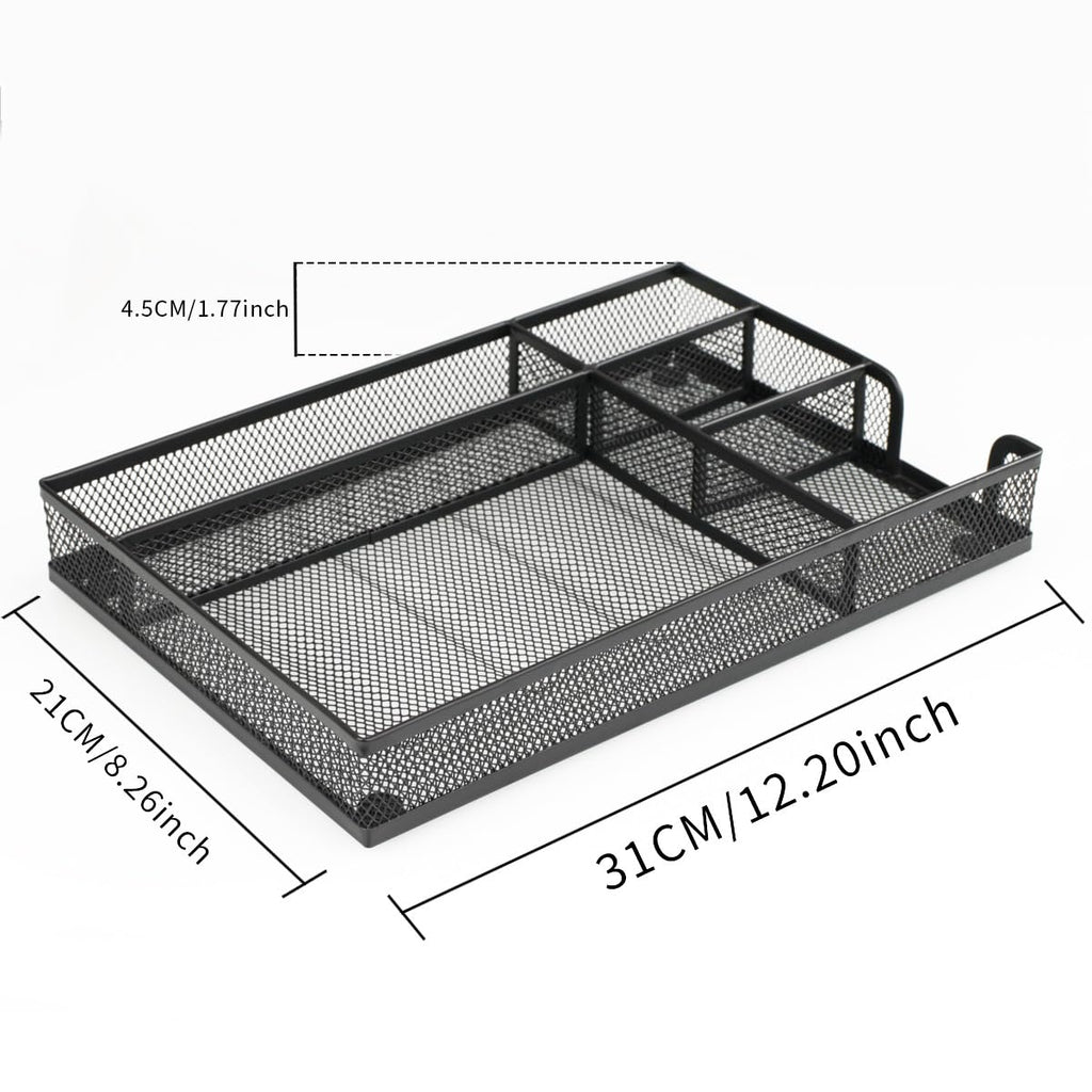 Gonice Black Metal Mesh Desk Drawer Organizer Tray with 5 Dividers for Office Supplies, Desk Cabinet with Drawers