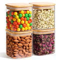 ComSaf 650ML Glass Food Storage Jars Set of 4, Small Glass Storage Containers with Lids, Pantry Organization Jar, Spice Jar, Blooming Tea, Candy and Cookie Container, Clear Canister Set for Kitchen