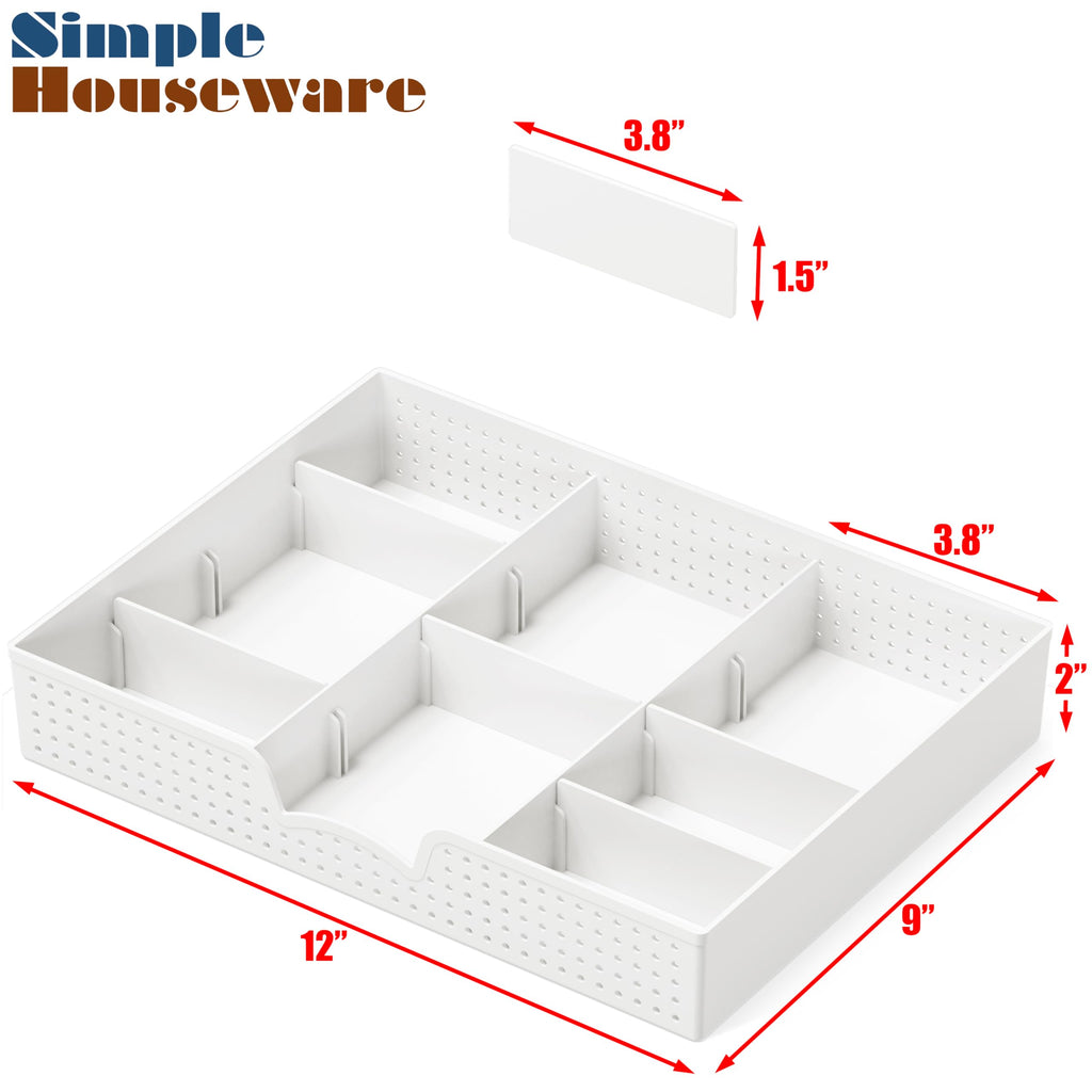 Simple Houseware Drawer Organizer Tray with 9 Adjustable Compartments, White