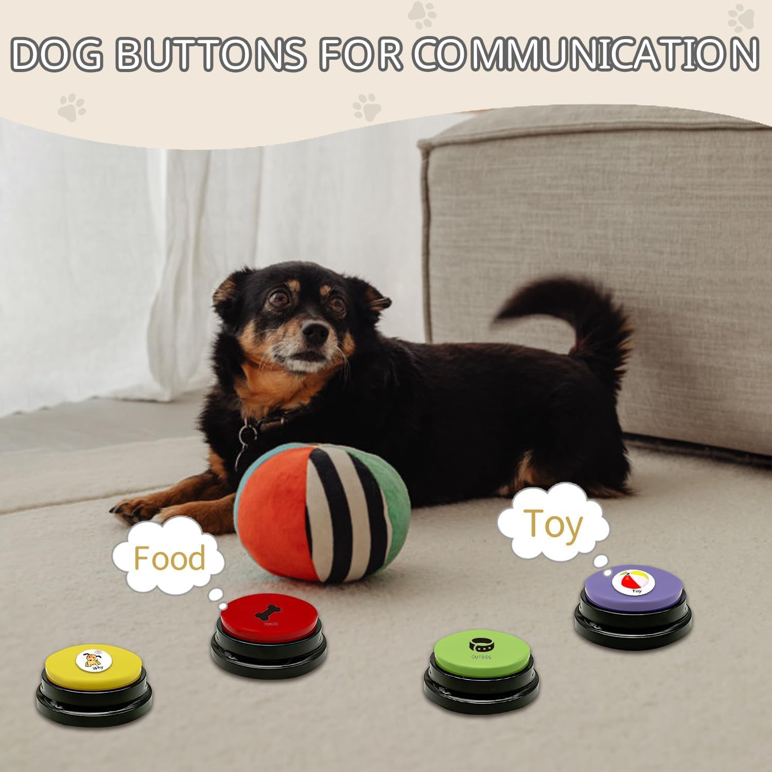 RIBOSY Set of 6 Dog Buttons, Recordable Button, Dog Training Buzzer with 50 Stickers, Record Playback Your Own Message to Teach Your Dogs Voice What They Want