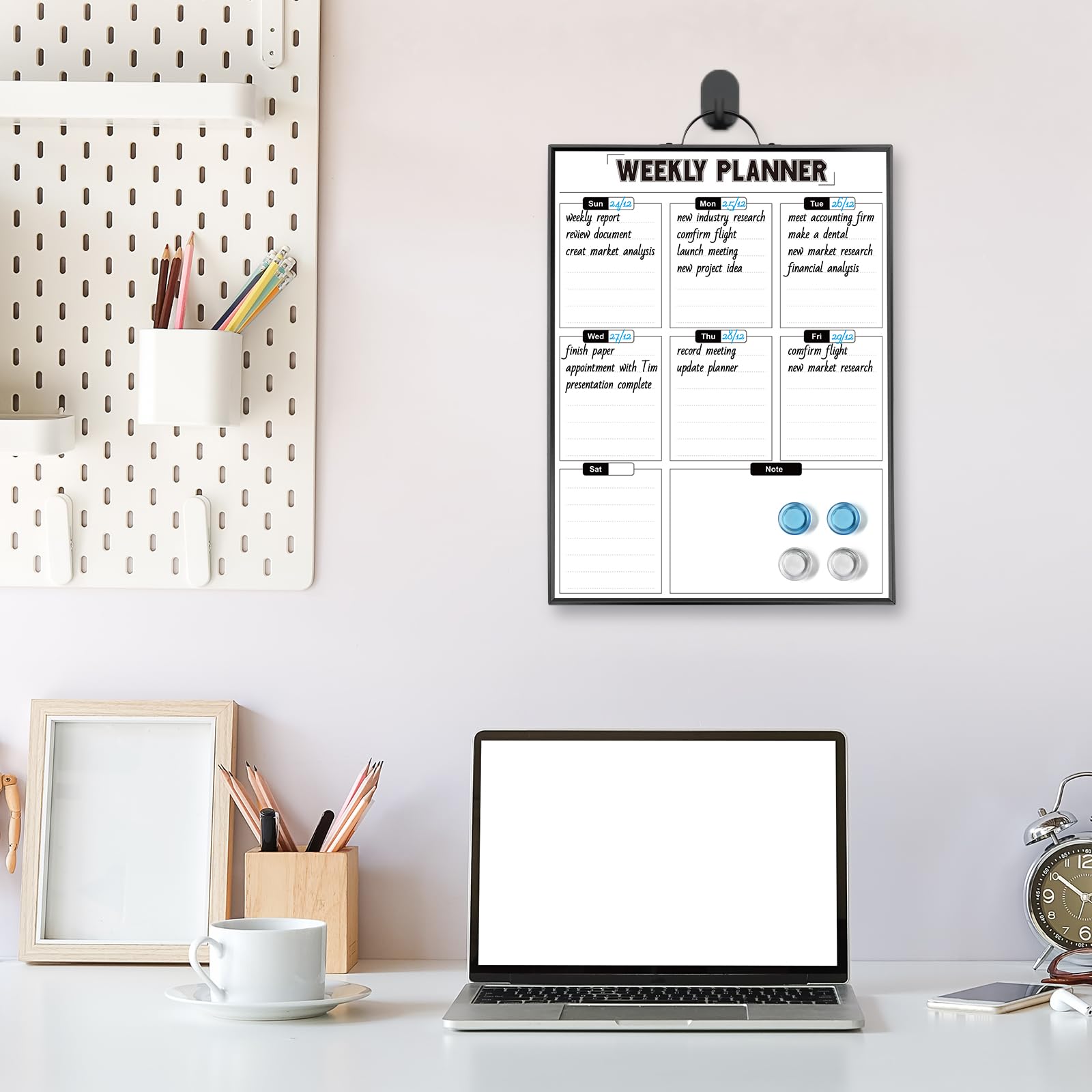 Sliandtelly Weekly Planner Dry Erase Calendar for Wall Hanging, 16"x12" Aluminum Frame Whiteboard Calendar with Handle, Portable White Board as Office to Do List, Meal Planner for Home Kitchen