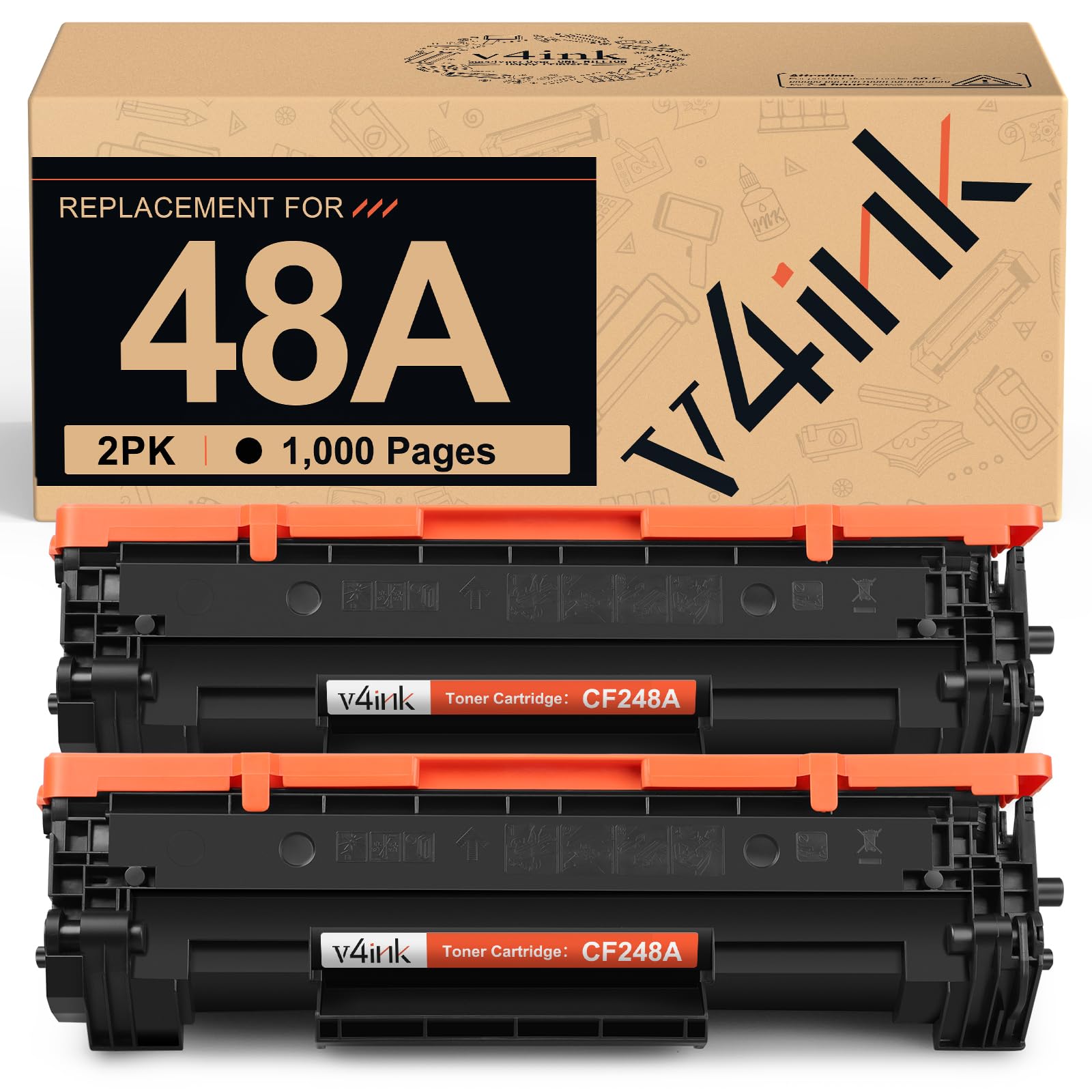 v4ink 2PK Compatible 48A Toner Cartridge Replacement for HP 48A CF248A Toner Cartridge Black Ink for use in HP Pro M15w M15a M16w M16a MFP M29w M29a M28w M28a Printer
