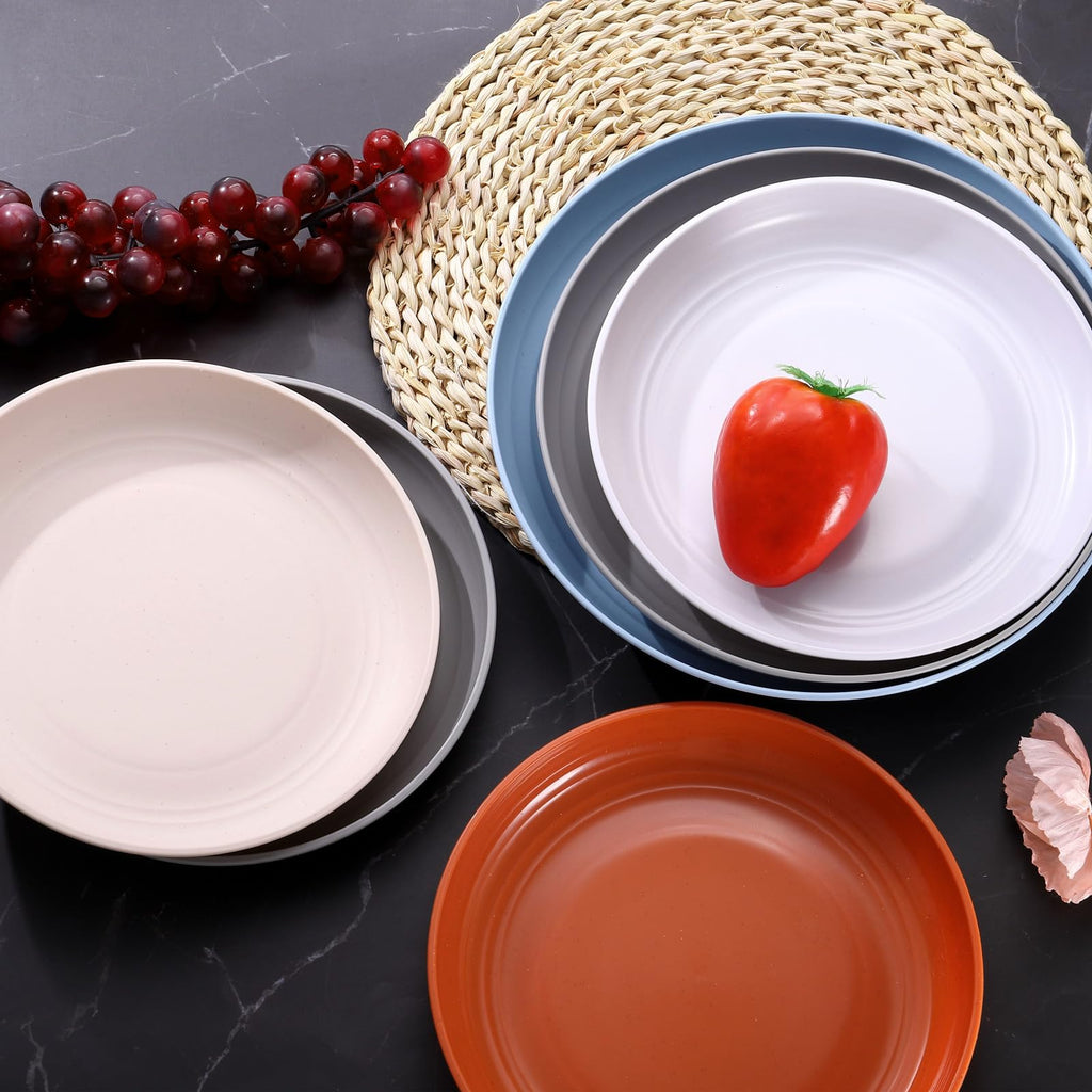 uxcell 4Pcs Plastic Plates Set, 9 Inch Unbreakable Dinner Plates Set Plastic Plates Reusable Dishwasher & Microwave Safe for Restaurants Kitchen Food Outdoor Camping, Dark Grey