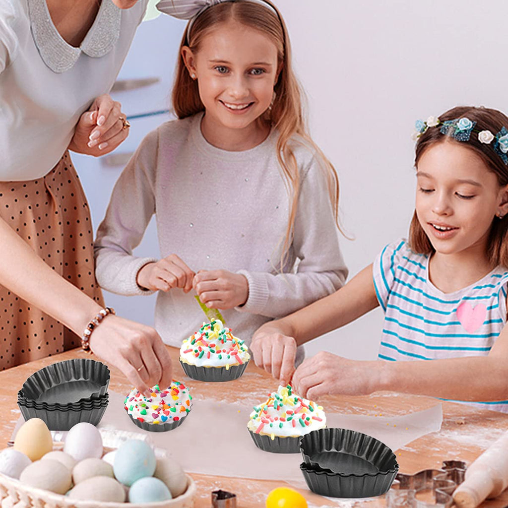 Cyimi 12 pcs Egg Tart Molds, 3" Mini Tart Pans Removable Bottom, Cupcake Cake Muffin Mold Tin Pan Baking Tool, Reusable Quiche Bakeware Carbon Steel for Pies, Quiche Bakeware, Cheese Cakes, Desserts