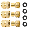 STYDDI Brass Full Flow Garden Hose Quick Release Connect Adaptor Fitting - Full Port Outdoor Water Quick Disconnect Connector Coupler With Male and Female - 3 Sets, 4 Washers