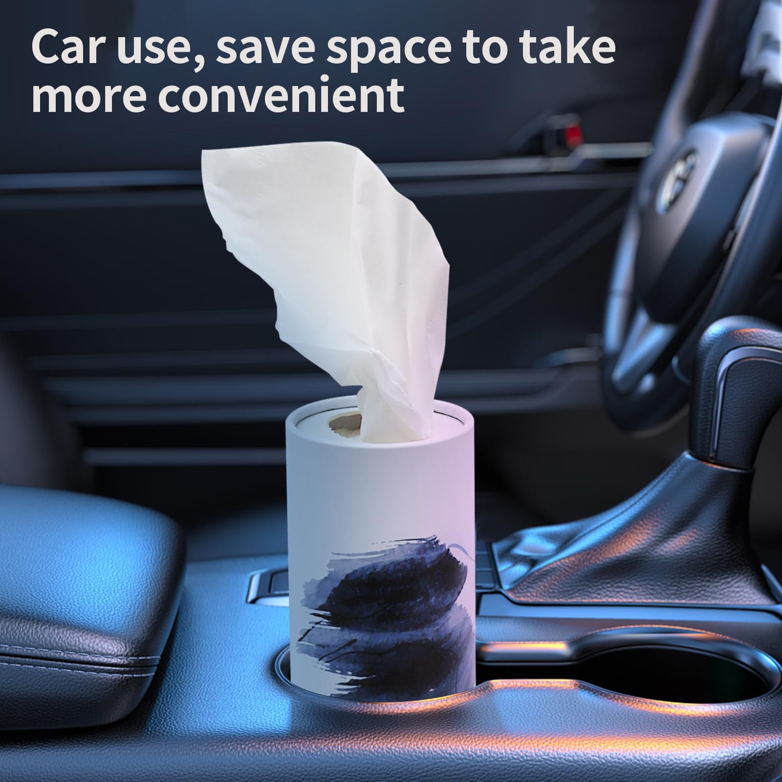Car Tissue Holder With Facial Tissues 4PK - Cylinder Box Container for Cup Holder
