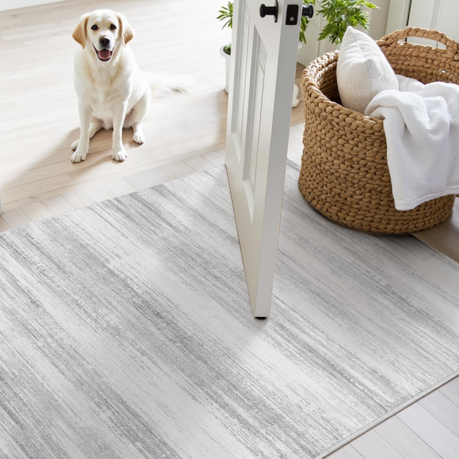 tchdio Abstract Runners for Hallways - 2x6 Runner Rug Washable Non Slip, Modern Abstract Carpet Ultra Soft Kitchen Runner, Low Pile Rugs for Entryway Bedside Laundry Room Grey